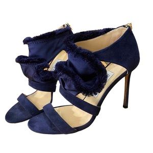 Jimmy Choo Navy Stiletto satin fringe Kiki heal size 8 US. Worn once